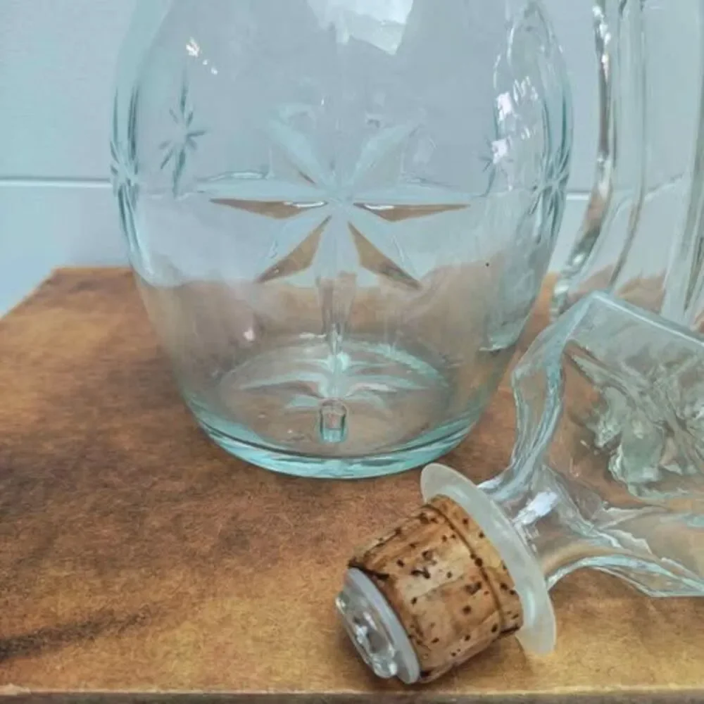 Glass Decanter Set with Cork Stoppers – 2 Piece Clear Glass